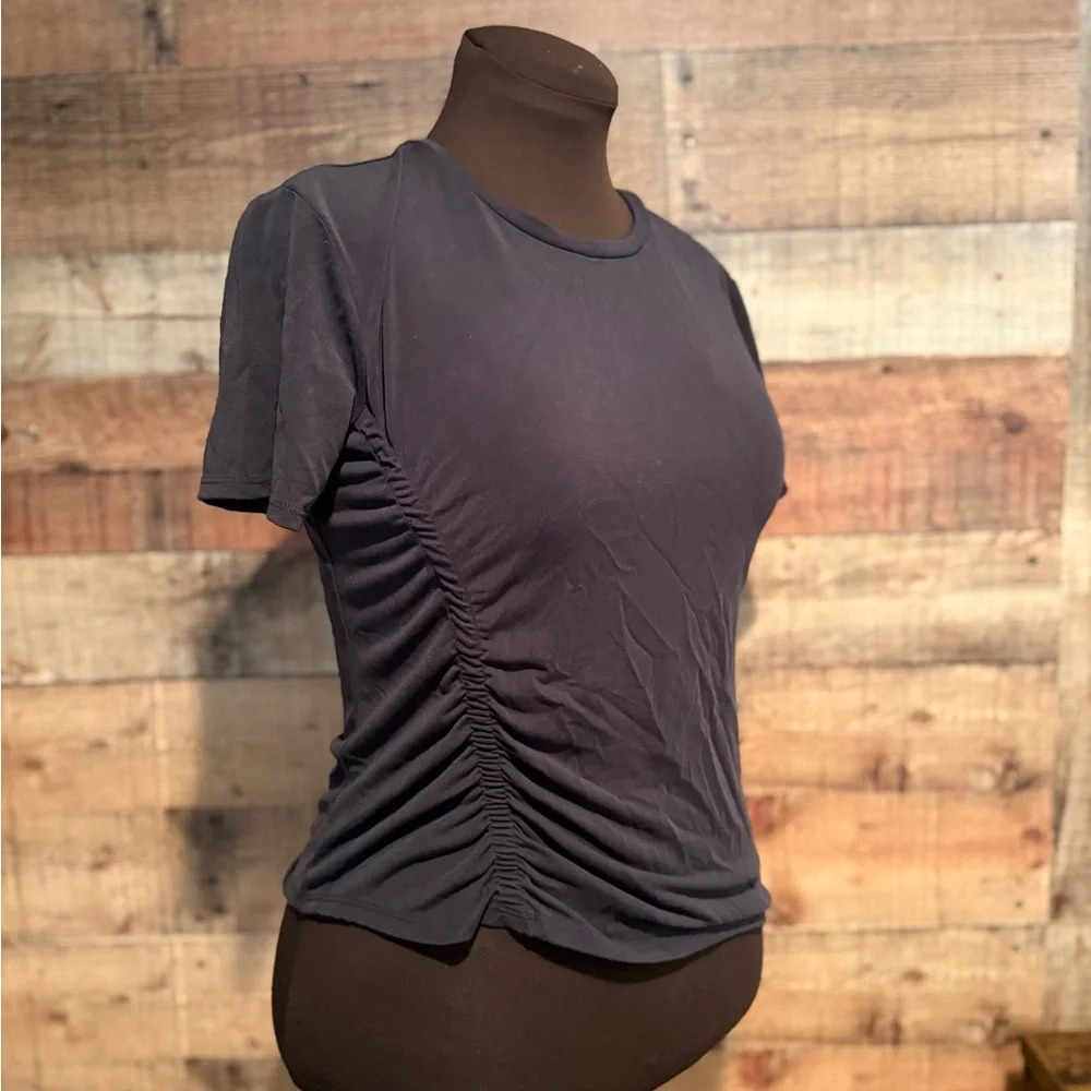 Express Asymmetrical Ruched Black Short Sleeve